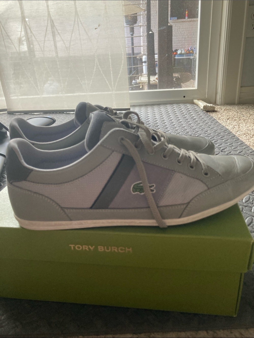 Lacoste Light Gray Casual Sneakers with Green Croc Accent